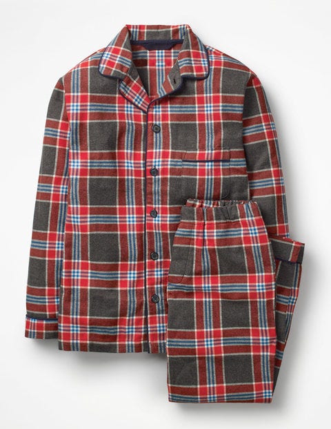 Brushed Cotton Pyjama Set - Charcoal Marl/Red Check Brushed Cotton Pyjama Set - Charcoal Marl/Red Check
