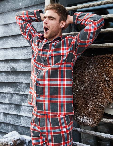 Brushed Cotton Pyjama Set - Charcoal Marl/Red Check Brushed Cotton Pyjama Set - Charcoal Marl/Red Check