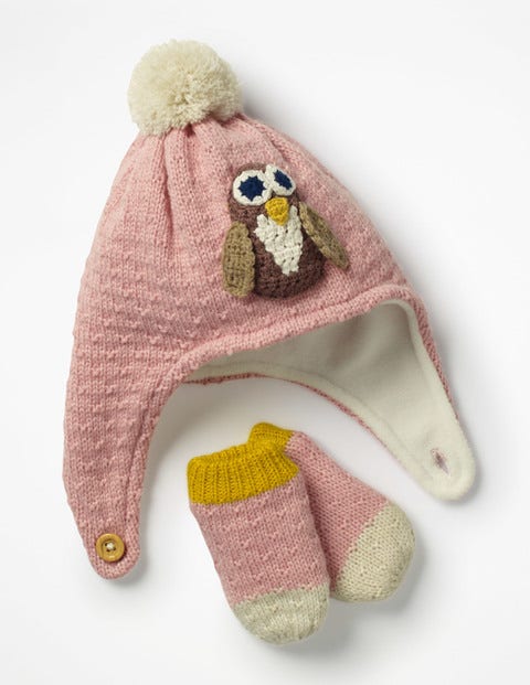 Set mit Häkelmützchen und Fäustlingen - Vintage-Rosa Set mit Häkelmützchen und Fäustlingen - Vintage-Rosa
