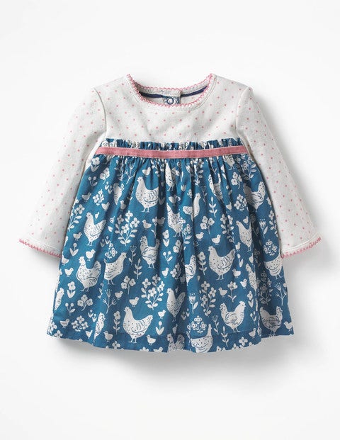 Pointelle Twirl Dress - Azure Blue Farmyard Toile Pointelle Twirl Dress - Azure Blue Farmyard Toile