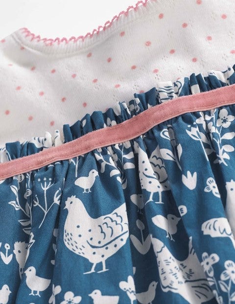 Pointelle Twirl Dress - Azure Blue Farmyard Toile Pointelle Twirl Dress - Azure Blue Farmyard Toile