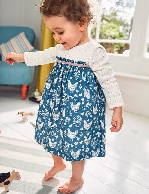 Pointelle Twirl Dress - Azure Blue Farmyard Toile Pointelle Twirl Dress - Azure Blue Farmyard Toile