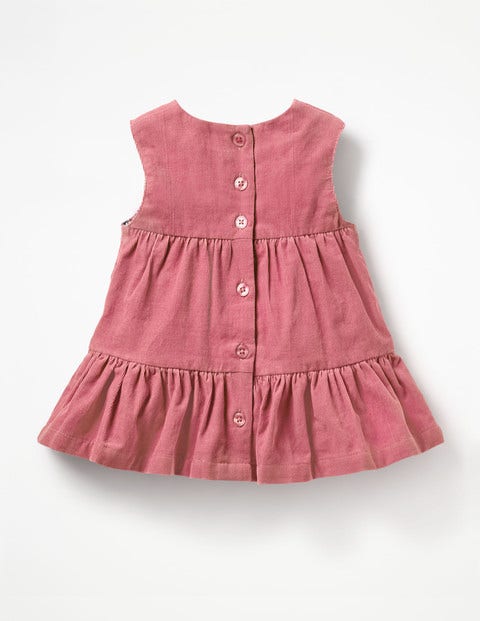 Tiered Corduroy Dress - Autumn Rose Pink Embroidery Tiered Corduroy Dress - Autumn Rose Pink Embroidery