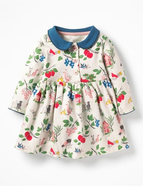 Pretty Collared Jersey Dress - Multi Farmyard Friends Pretty Collared Jersey Dress - Multi Farmyard Friends