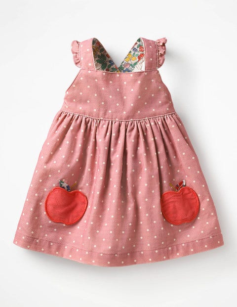 Woven Appliqué Pinafore - Almond Blossom Pink Apples Woven Appliqué Pinafore - Almond Blossom Pink Apples