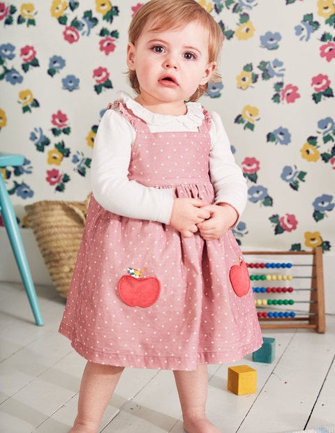 Woven Appliqué Pinafore - Almond Blossom Pink Apples Woven Appliqué Pinafore - Almond Blossom Pink Apples