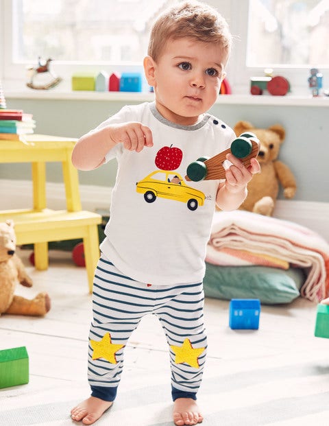Novelty Knee Patch Trousers - Ecru/Beacon Blue Stars Novelty Knee Patch Trousers - Ecru/Beacon Blue Stars