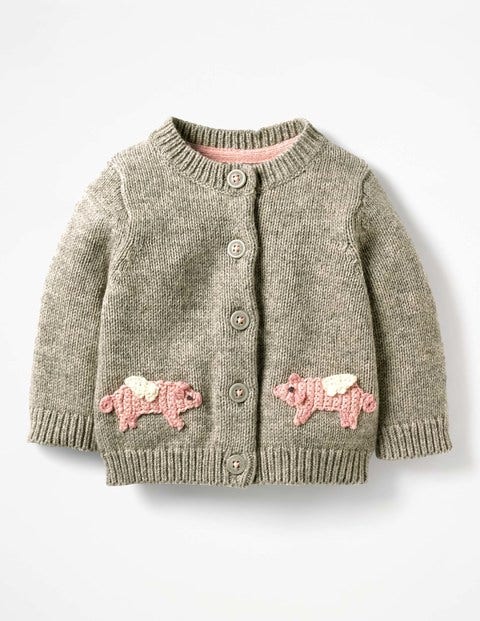 Characterful Crochet Cardigan - Grey Marl Flying Pigs Characterful Crochet Cardigan - Grey Marl Flying Pigs