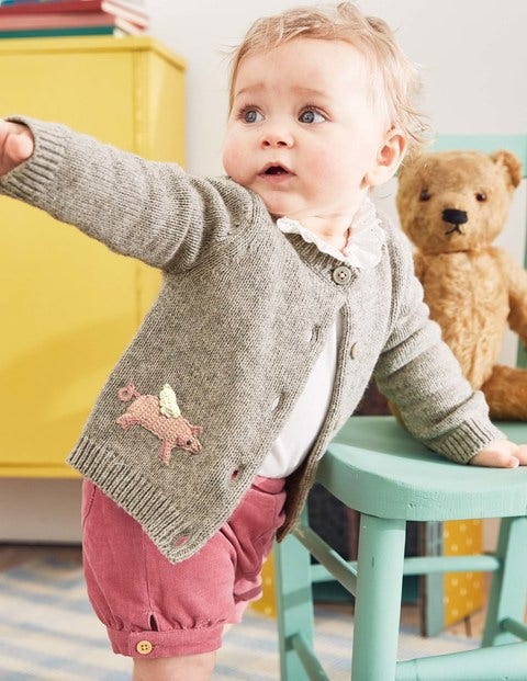 Characterful Crochet Cardigan - Grey Marl Flying Pigs Characterful Crochet Cardigan - Grey Marl Flying Pigs