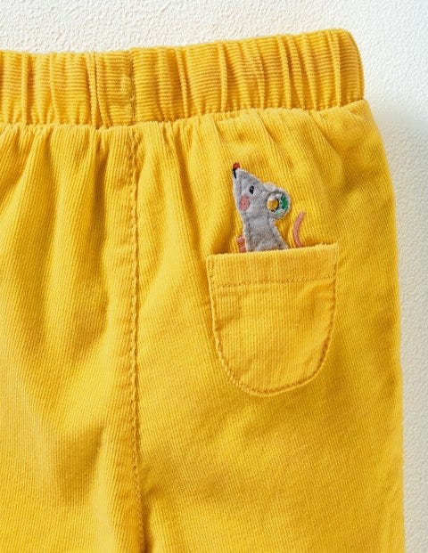 Appliqué Pocket Cord Trousers - Honeycomb Yellow Mouse Appliqué Pocket Cord Trousers - Honeycomb Yellow Mouse