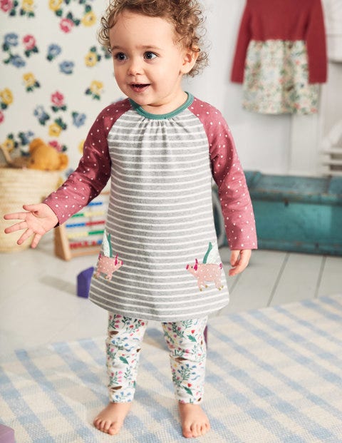 Appliqué Friends Dress Set - Grey Marl/Ecru Flying Pigs Appliqué Friends Dress Set - Grey Marl/Ecru Flying Pigs