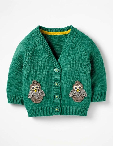 Crochet Characters Cardigan - Greenhouse Green Owl Crochet Characters Cardigan - Greenhouse Green Owl