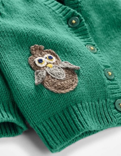Crochet Characters Cardigan - Greenhouse Green Owl Crochet Characters Cardigan - Greenhouse Green Owl