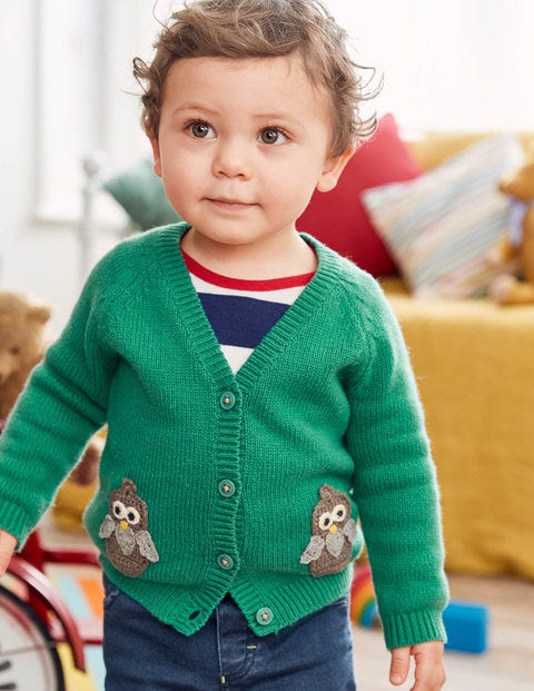 Crochet Characters Cardigan - Greenhouse Green Owl Crochet Characters Cardigan - Greenhouse Green Owl