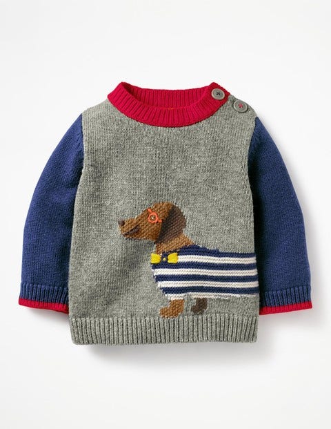 Fun Knitted Jumper - Grey Marl Sausage Dog Fun Knitted Jumper - Grey Marl Sausage Dog