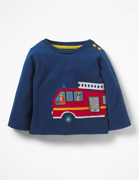 Transport Appliqué T-Shirt - Beacon Blue Fire Engine Transport Appliqué T-Shirt - Beacon Blue Fire Engine