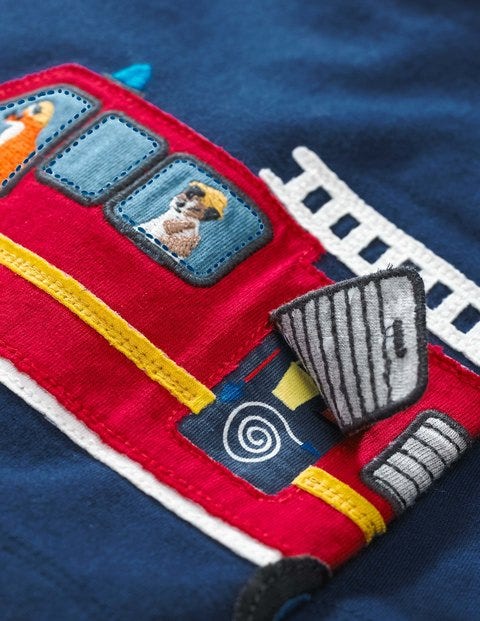 Transport Appliqué T-Shirt - Beacon Blue Fire Engine Transport Appliqué T-Shirt - Beacon Blue Fire Engine