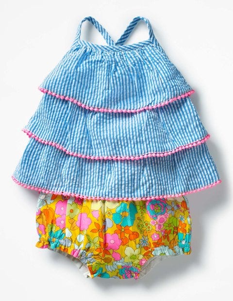 Tiered Woven Summer Play Set - Fluoro Blue Ticking Stripe Tiered Woven Summer Play Set - Fluoro Blue Ticking Stripe
