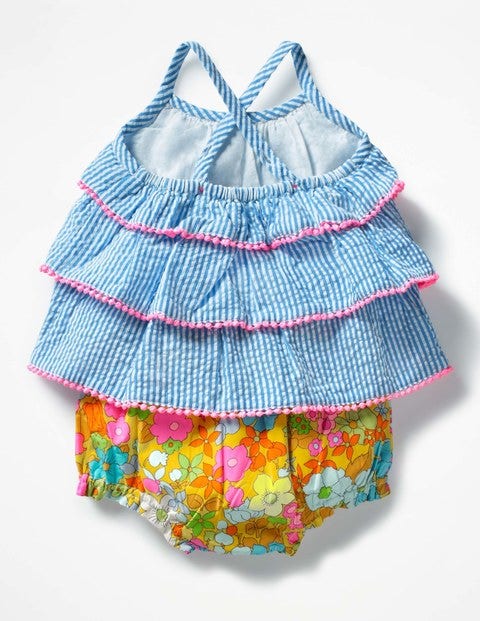 Tiered Woven Summer Play Set - Fluoro Blue Ticking Stripe Tiered Woven Summer Play Set - Fluoro Blue Ticking Stripe