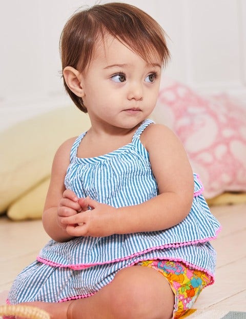 Tiered Woven Summer Play Set - Fluoro Blue Ticking Stripe Tiered Woven Summer Play Set - Fluoro Blue Ticking Stripe