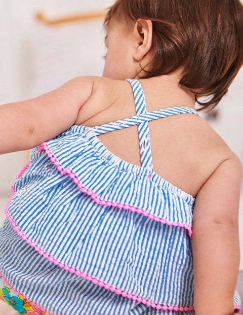 Tiered Woven Summer Play Set - Fluoro Blue Ticking Stripe Tiered Woven Summer Play Set - Fluoro Blue Ticking Stripe