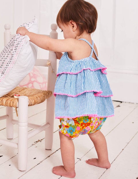 Tiered Woven Summer Play Set - Fluoro Blue Ticking Stripe Tiered Woven Summer Play Set - Fluoro Blue Ticking Stripe