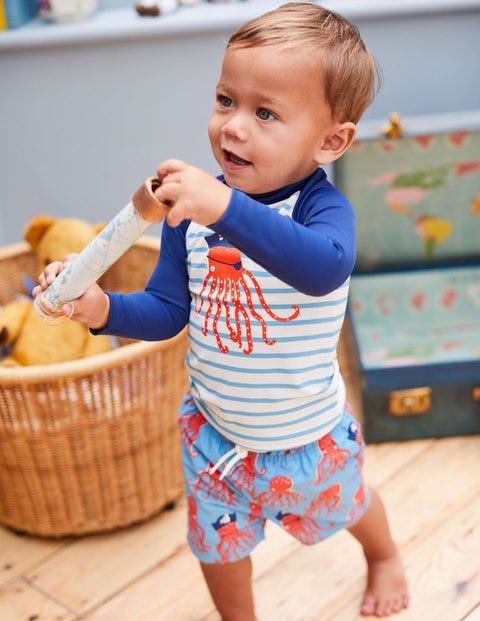 Sea Creature Rash Guard - Ivory/Grotto Blue Octopus Sea Creature Rash Guard - Ivory/Grotto Blue Octopus