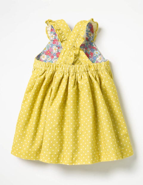 Ruffly Cord Pinafore - Sweetcorn Yellow Pin Spots Ruffly Cord Pinafore - Sweetcorn Yellow Pin Spots