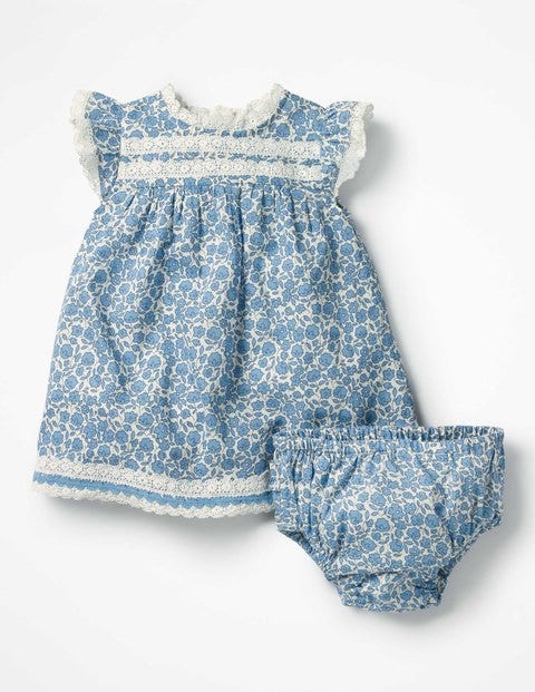 Pretty Frill Dress - Lake Blue Floral Toile Pretty Frill Dress - Lake Blue Floral Toile