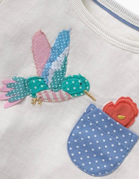 Appliqué Pocket T-Shirt - Ivory Hummingbird Appliqué Pocket T-Shirt - Ivory Hummingbird