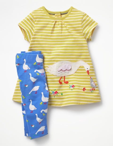 Appliqué Jersey Dress Set - Sweetcorn Yellow/Ecru Ducks Appliqué Jersey Dress Set - Sweetcorn Yellow/Ecru Ducks