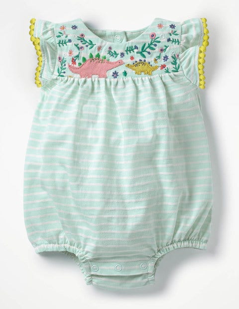 Pretty Embroidered Romper - Azure Mist Blue/Ivory Floral Pretty Embroidered Romper - Azure Mist Blue/Ivory Floral