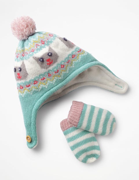 Knitted Hat & Mittens Set - Aquamarine Green Knitted Hat & Mittens Set - Aquamarine Green