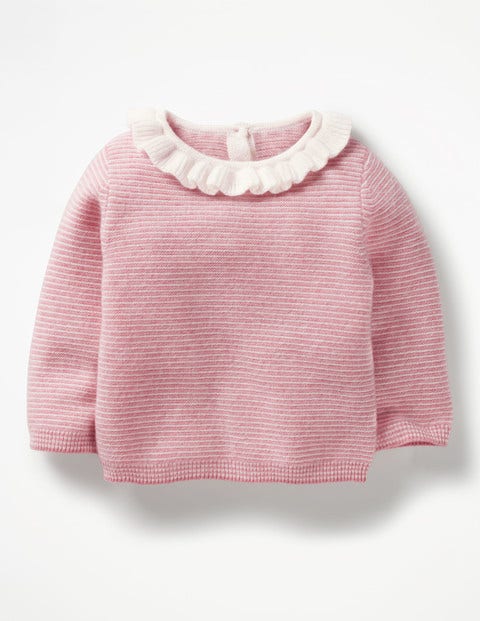 Kaschmirpullover Mit Rüschen - Kirschrosa/Ecru Kaschmirpullover Mit Rüschen - Kirschrosa/Ecru