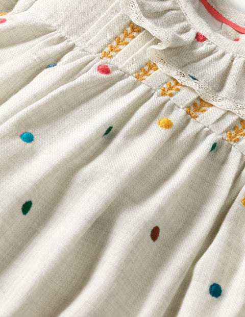 Nostalgic Pleated Dress - Multi Embroidered Spot Nostalgic Pleated Dress - Multi Embroidered Spot