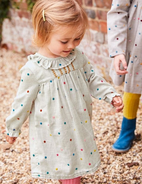 Nostalgic Pleated Dress - Multi Embroidered Spot Nostalgic Pleated Dress - Multi Embroidered Spot
