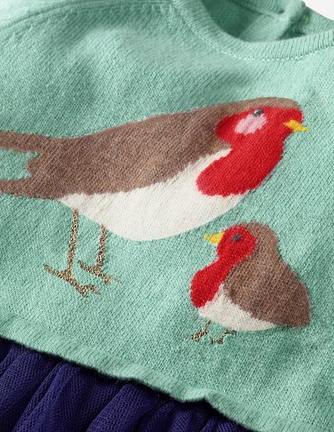 Peculiar Pets Knitted Dress - Aquamarine Green Robins Peculiar Pets Knitted Dress - Aquamarine Green Robins