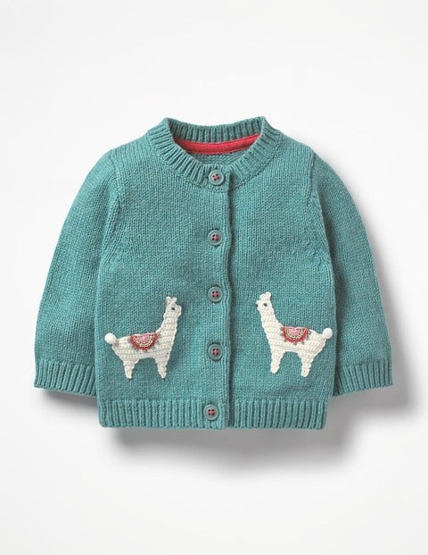 Characterful Crochet Cardigan - Aquamarine Green Llamas Characterful Crochet Cardigan - Aquamarine Green Llamas