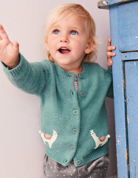 Characterful Crochet Cardigan - Aquamarine Green Llamas Characterful Crochet Cardigan - Aquamarine Green Llamas