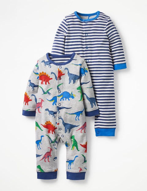 Twin Pack Fun Rompers - Grey Marl Toy Dinos Twin Pack Fun Rompers - Grey Marl Toy Dinos