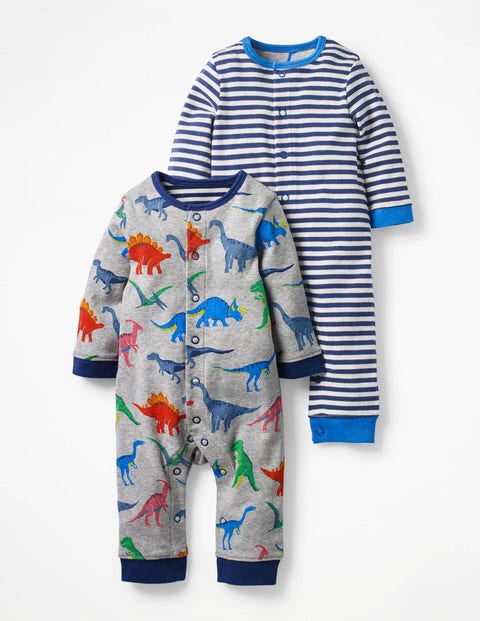 Twin Pack Fun Rompers - Grey Marl Toy Dinos Twin Pack Fun Rompers - Grey Marl Toy Dinos