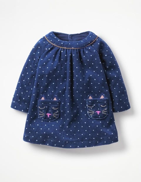 Fun Appliqué Velour Dress - Starboard Blue Spot Fun Appliqué Velour Dress - Starboard Blue Spot