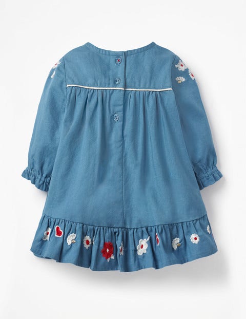 Embroidered Smock Dress - Azure Blue Embroidery Embroidered Smock Dress - Azure Blue Embroidery