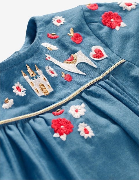 Embroidered Smock Dress - Azure Blue Embroidery Embroidered Smock Dress - Azure Blue Embroidery