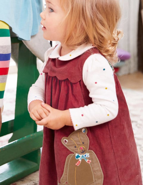 Appliqué Friends Dress - Bramble Red Teddy Appliqué Friends Dress - Bramble Red Teddy