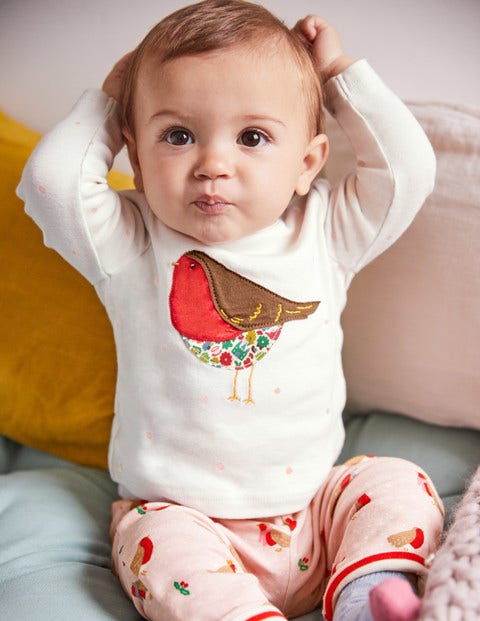 Snowy Friends Appliqué T-Shirt - Ecru Snow Spot Robin Snowy Friends Appliqué T-Shirt - Ecru Snow Spot Robin