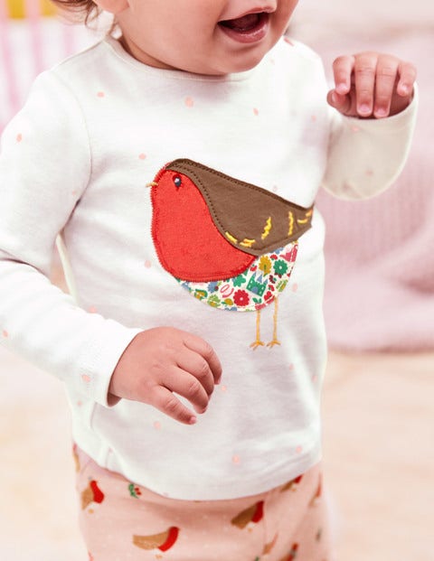 Snowy Friends Appliqué T-Shirt - Ecru Snow Spot Robin Snowy Friends Appliqué T-Shirt - Ecru Snow Spot Robin
