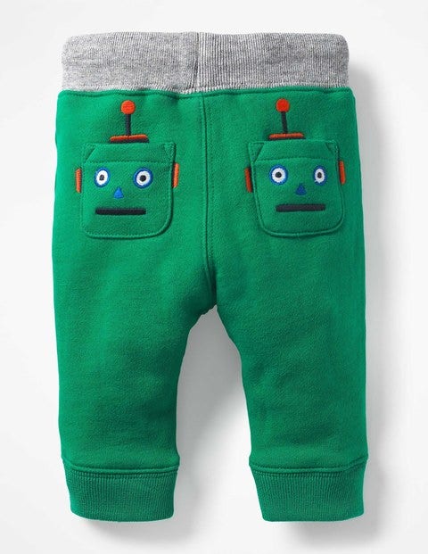 Novelty Appliqué Trousers - Watercress Green Robots Novelty Appliqué Trousers - Watercress Green Robots
