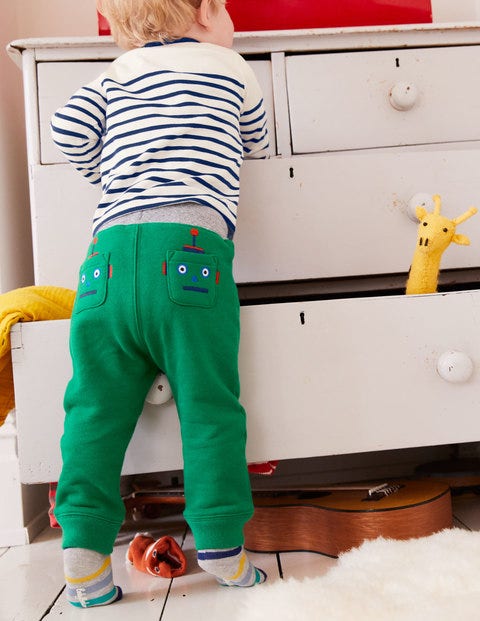 Novelty Appliqué Trousers - Watercress Green Robots Novelty Appliqué Trousers - Watercress Green Robots
