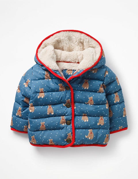 Printed Padded Coat - Azure Blue Baby Bears Printed Padded Coat - Azure Blue Baby Bears